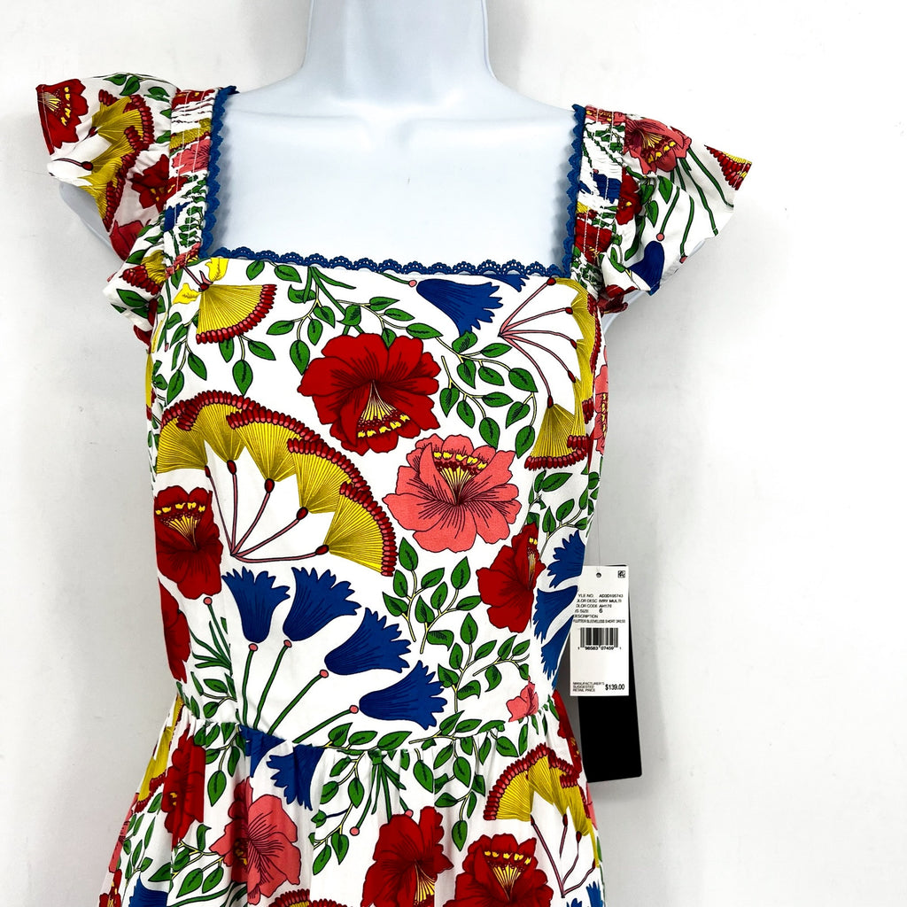 ADRIANNA PAPELL Women's Flutter Sleeveless Short Dress Size 6 White Multi NWT