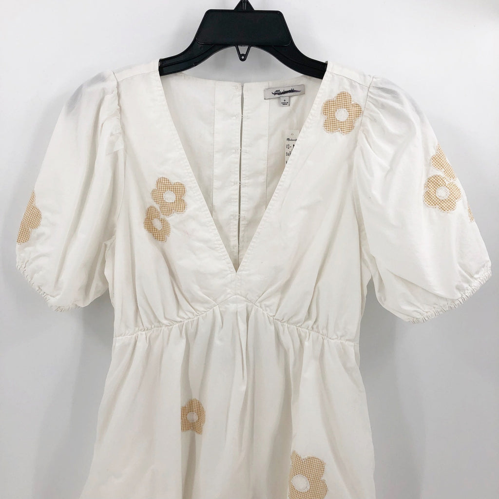 MADEWELL Annamarie Mini Dress Size 0 White Floral Puff Sleeves Cut Out NL107 NWT