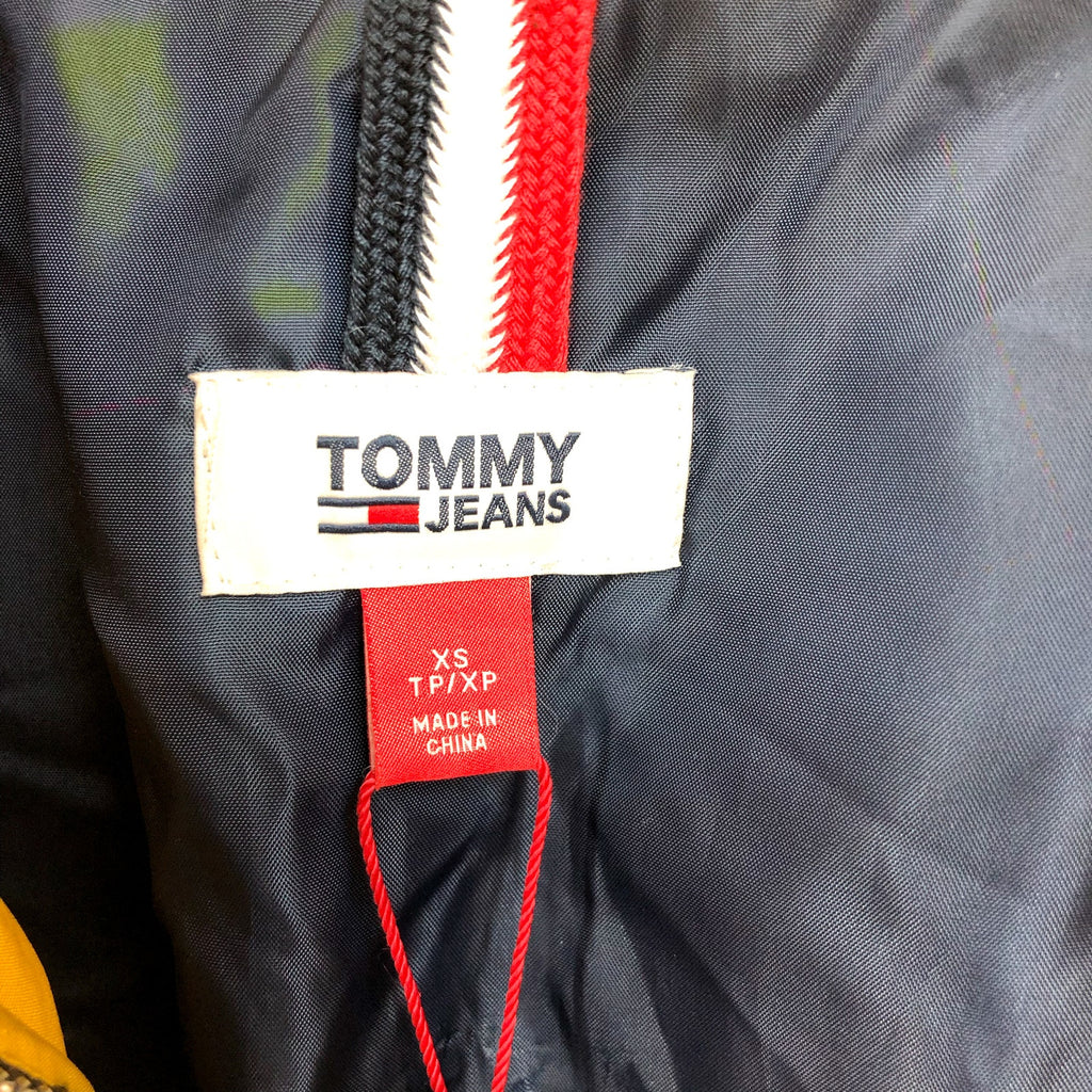 TOMMY JEANS Womens Big Logo Puffer Coat XS Yellow White Blue Ski Jacket NWT