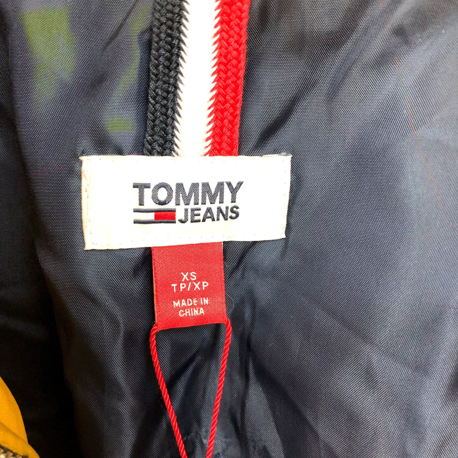 TOMMY JEANS Womens Big Logo Puffer Coat XS Yellow White Blue Ski Jacket NWT