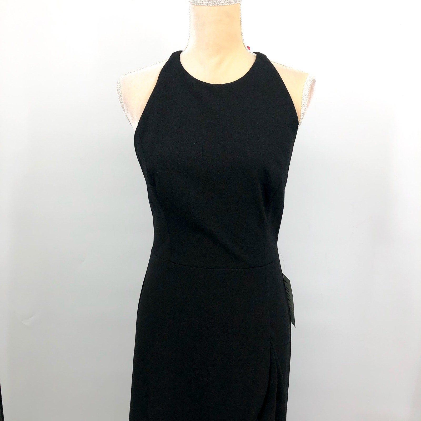 BETSY & ADAM Womens Arielle Scuba Crepe Ruffle Slit Gown 12 Black Sleeveless NWT
