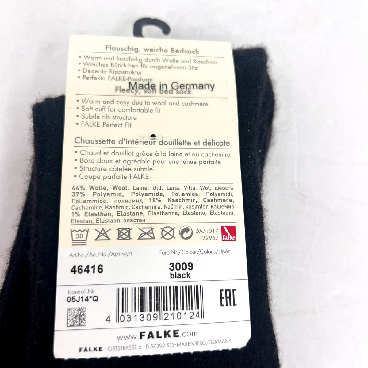 FALKE Women's Rib Bed Socks US 8-10.5 EU 39-42 Black Mid Calf Wool Cashmere NWT