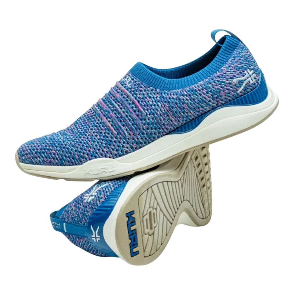 Kuru Womens Stride Casual Sneakers Size 5.5 WIDE Blue White Knit Slip On NWOB