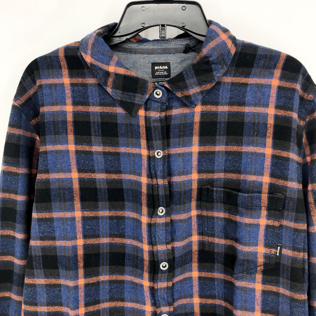 PRANA Women's Golden Canyon Flannel XL Rich Sapphire Blue Plaid Button Shirt NWT