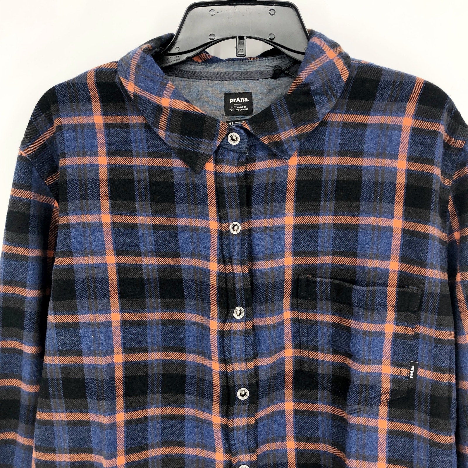 PRANA Women's Golden Canyon Flannel XL Rich Sapphire Blue Plaid Button Shirt NWT