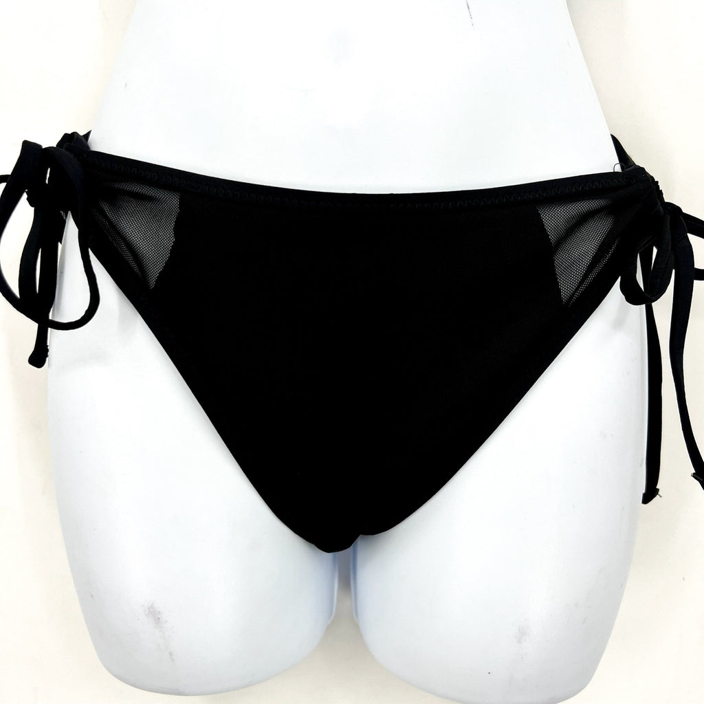 BECCA Women's Muse Mesh-Inset Bikini Bottoms Medium Black Side-Tie NWT