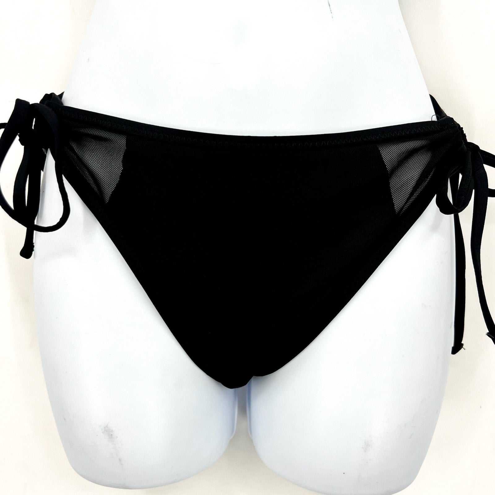 BECCA Women's Muse Mesh-Inset Bikini Bottoms Medium Black Side-Tie NWT