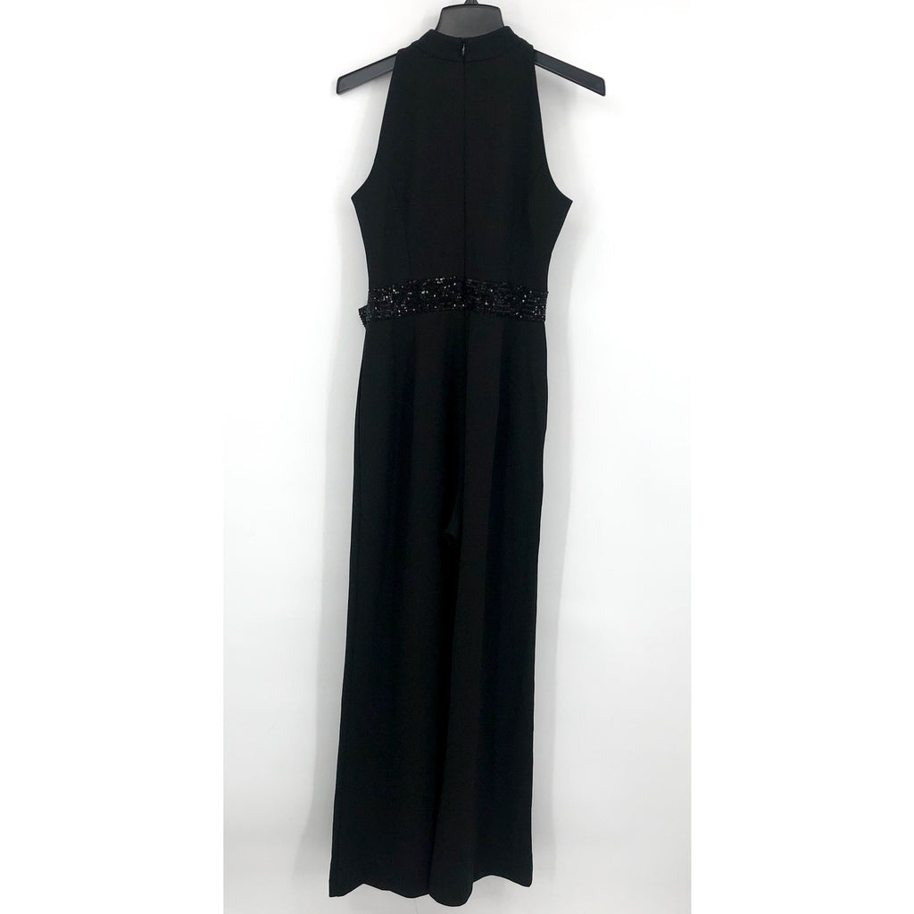 ELIZA J Sequin Bow Detail Sleeveless Jumpsuit SIZE 6 Black Tie Neck NWT