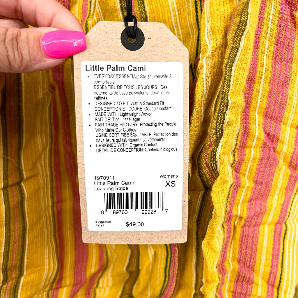 PRANA Women's Little Palm Cami Tank Top XS Yellow Leapfrog Stripe NWT