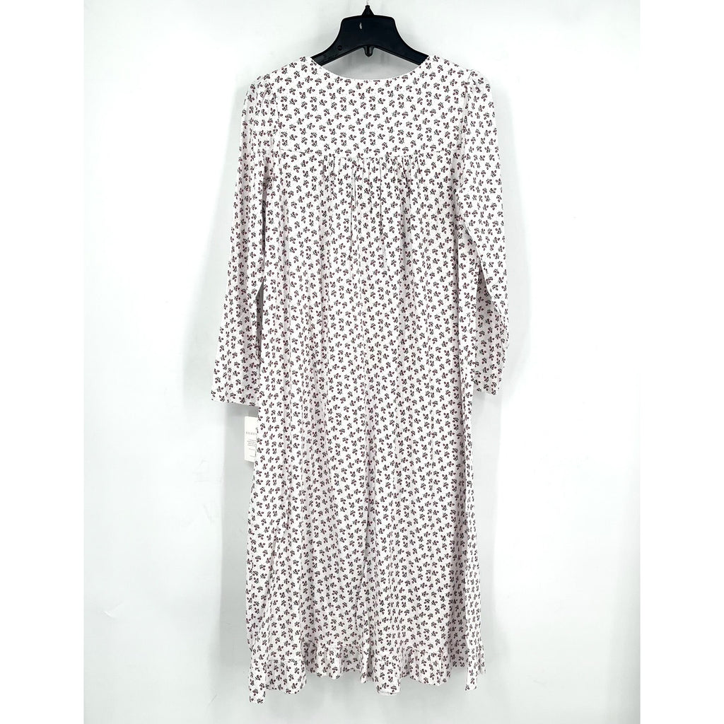 EILEEN WEST Women's Cotton Flannel Nightgown Small White Ditsy Floral NWT