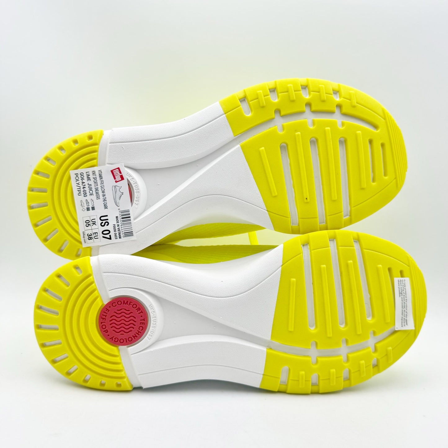 FitFlop Womens VITAMIN FFX Sports Sneakers US 7 Yellow Glow-in-the-Dark Knit NIB