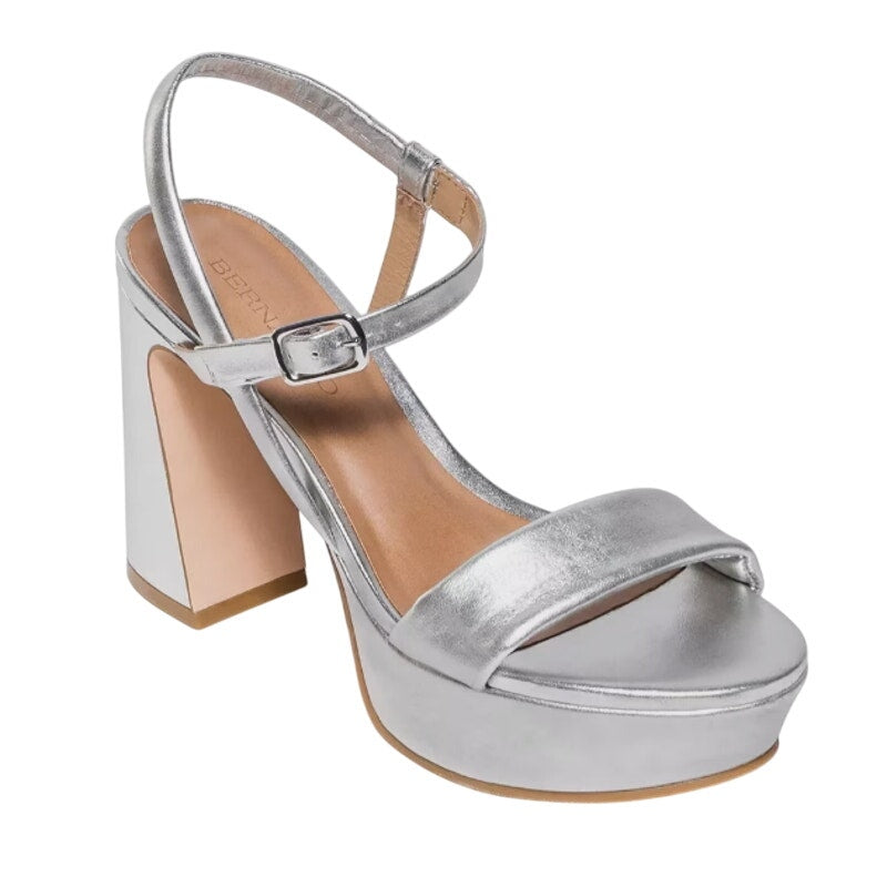 Bernardo Womens Ventura Platform Sandals US 8 M Silver Metallic Leather NWOB
