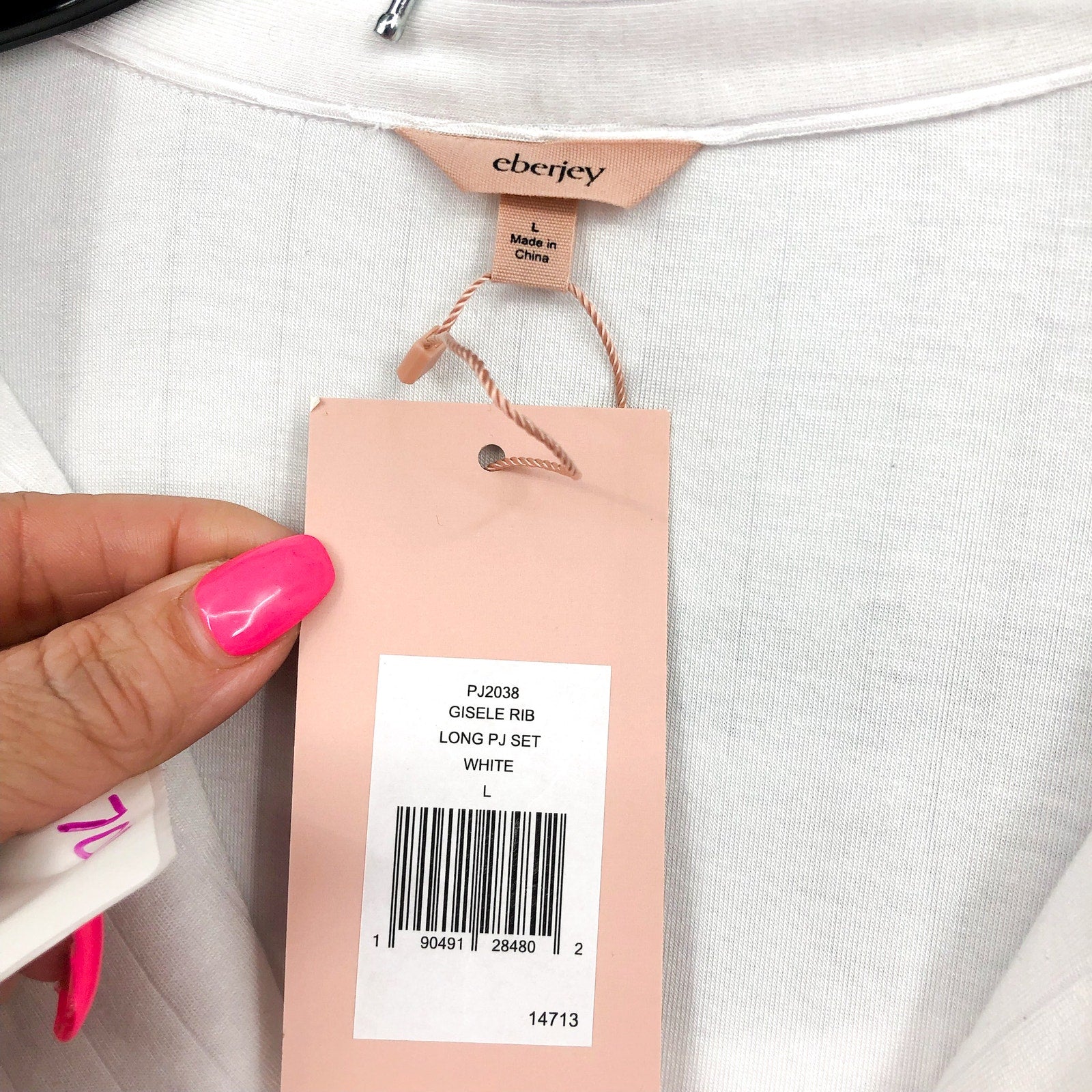 EBERJEY Women's Gisele Rib Long PJ Set Large White TENCEL Modal NWT