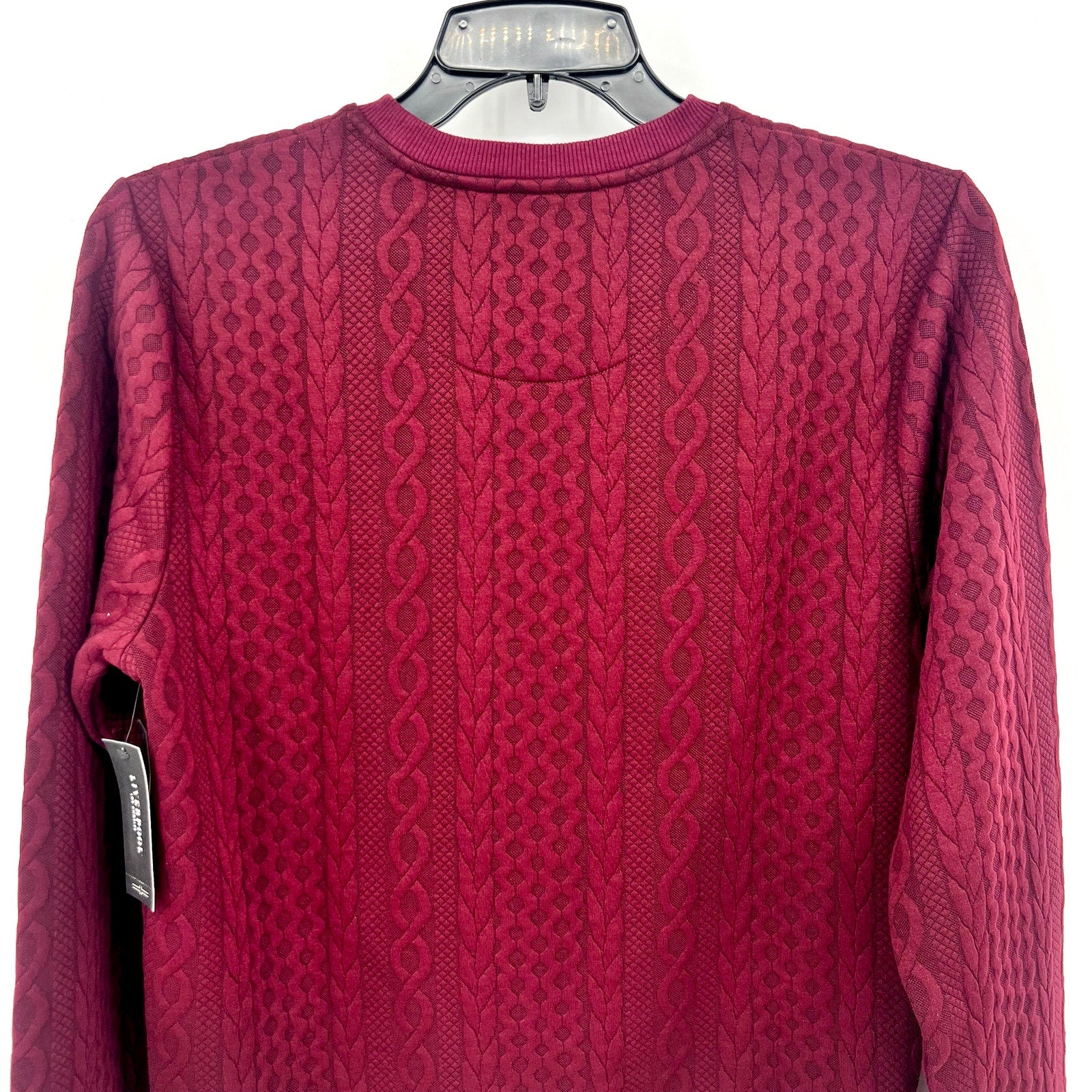 LIVERPOOL Men's Cable Knit Crew Neck Sweater Small Burgundy Red Jacquard NWT