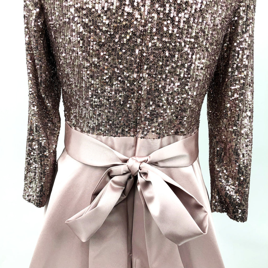 XSCAPE Women's Sequin & Satin A-Line Gown Size 10 Rose Pink Elbow Sleeve NWOT