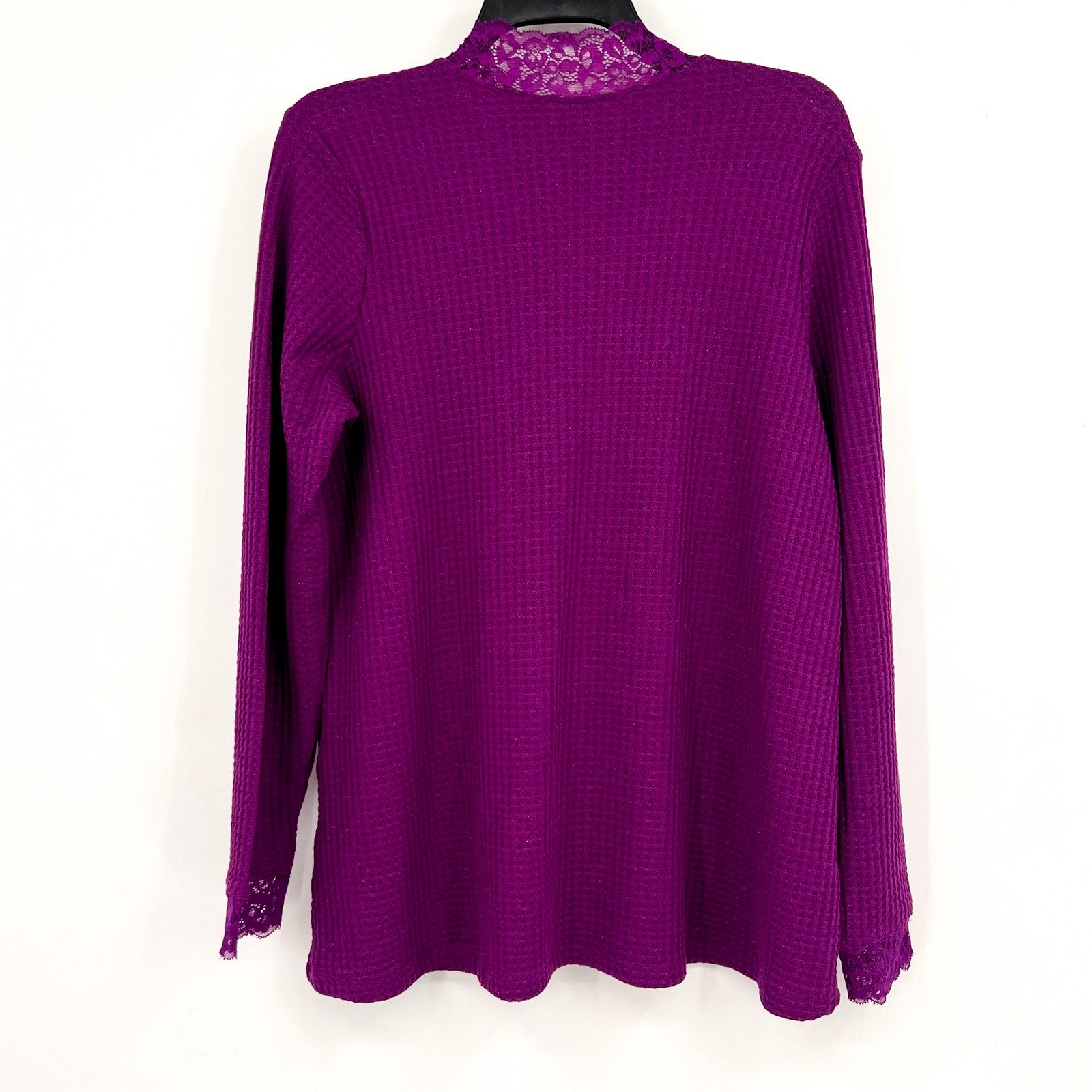 LOGO LORI GOLDSTEIN Metallic Waffle Knit Top Small Purple Long Sleeve NWOT