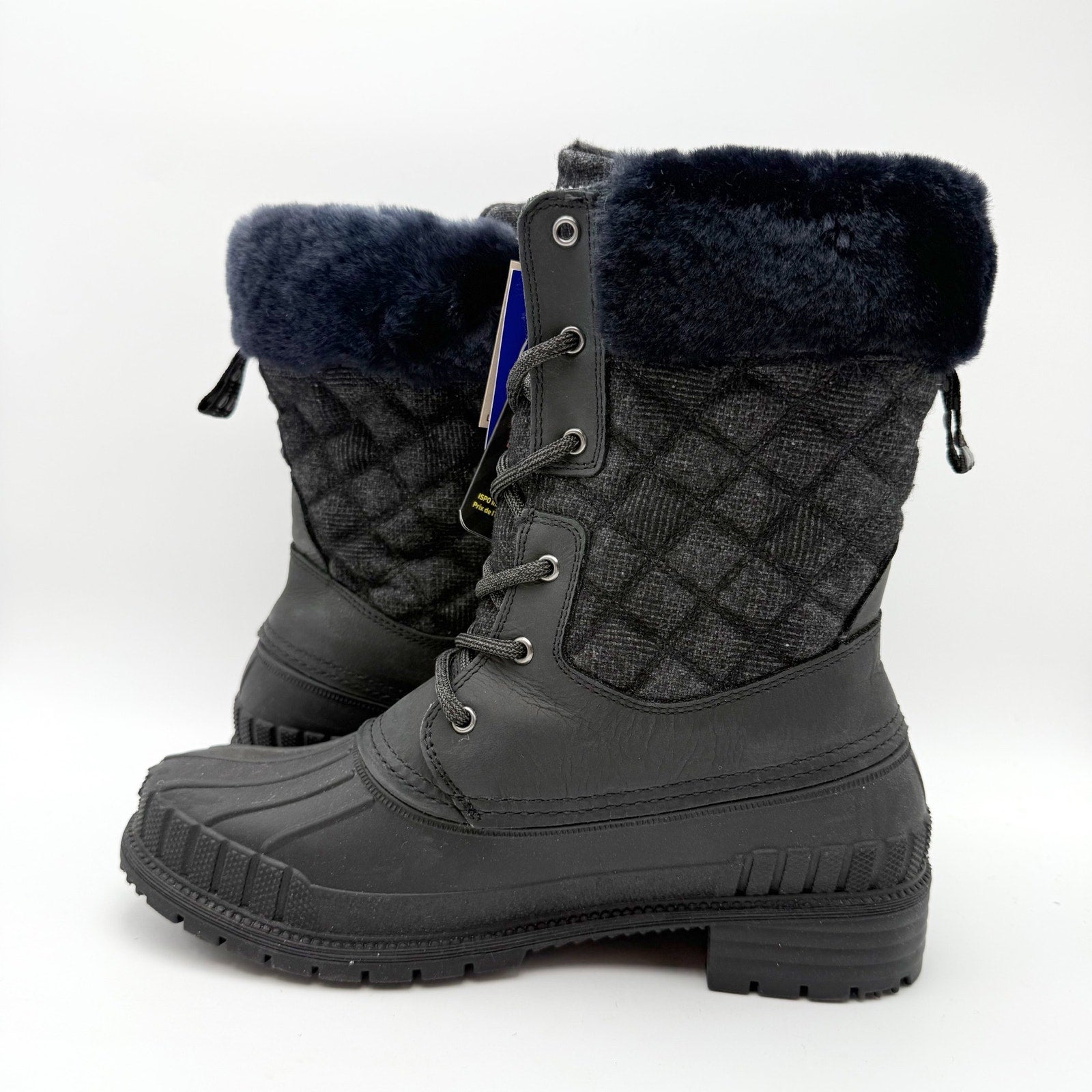 Kamik Womens Sienna Cuff 2 Winter Boots US 9 EU 40 Black Leather Fur NIB