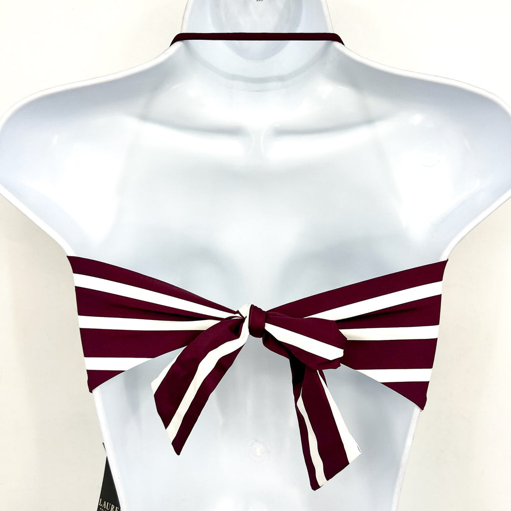 LAUREN RALPH LAUREN Largo Stripe Ring Bandeau Bikini Top Size 14 Red Claret NWT