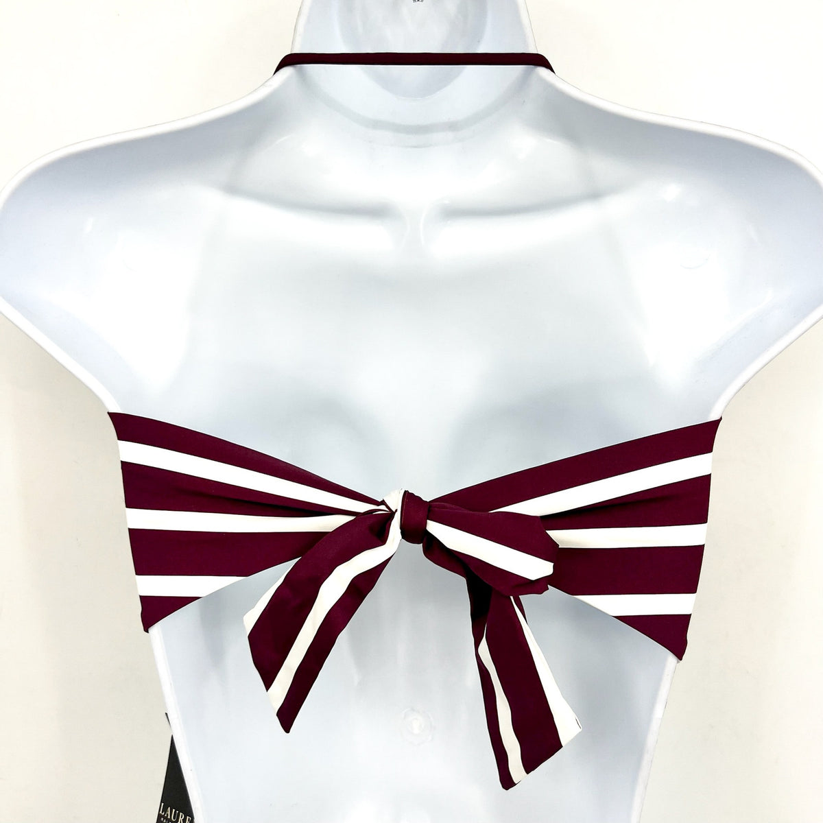 LAUREN RALPH LAUREN Largo Stripe Ring Bandeau Bikini Top Size 14 Red Claret NWT