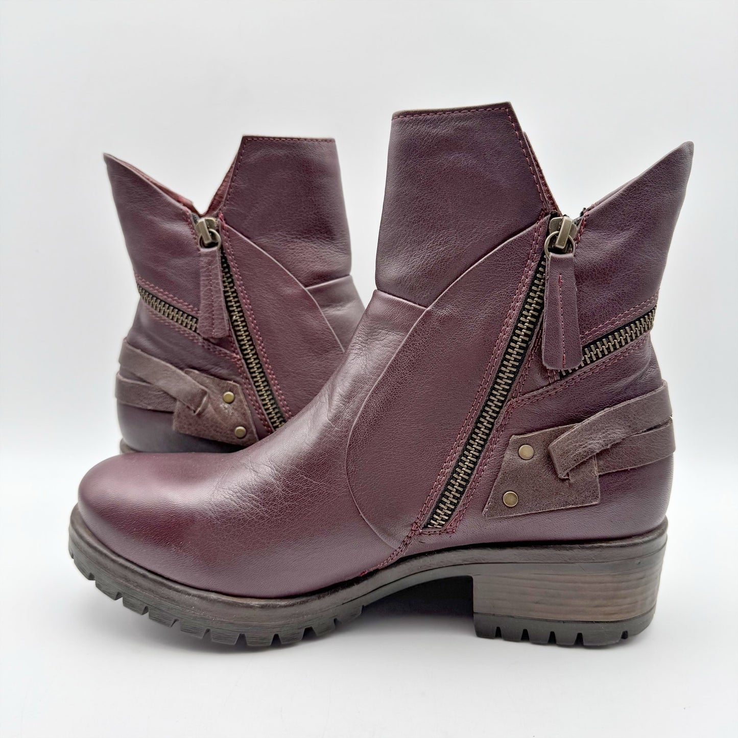 Bueno Womens Fallon Bootie EU 38 US 7.5-8 Dark Red Purple Leather NIB