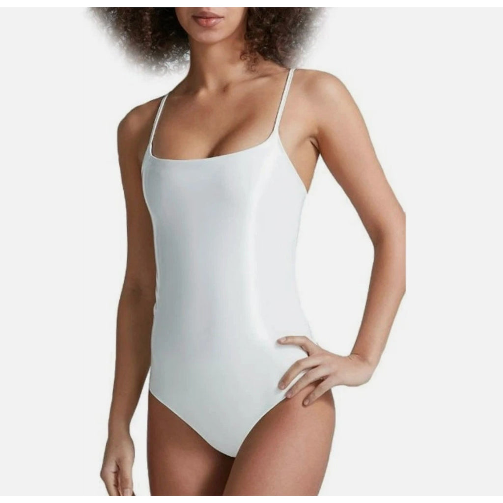COMMANDO Women's Faux Patent Leather Cami Bodysuit XS White NWT BDS310
