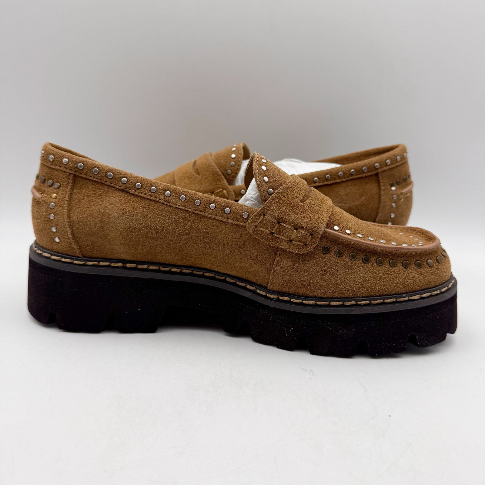 Donald Pliner Womens Massy Loafers US 5.5M EU 36 Brown Suede Studs NWOB