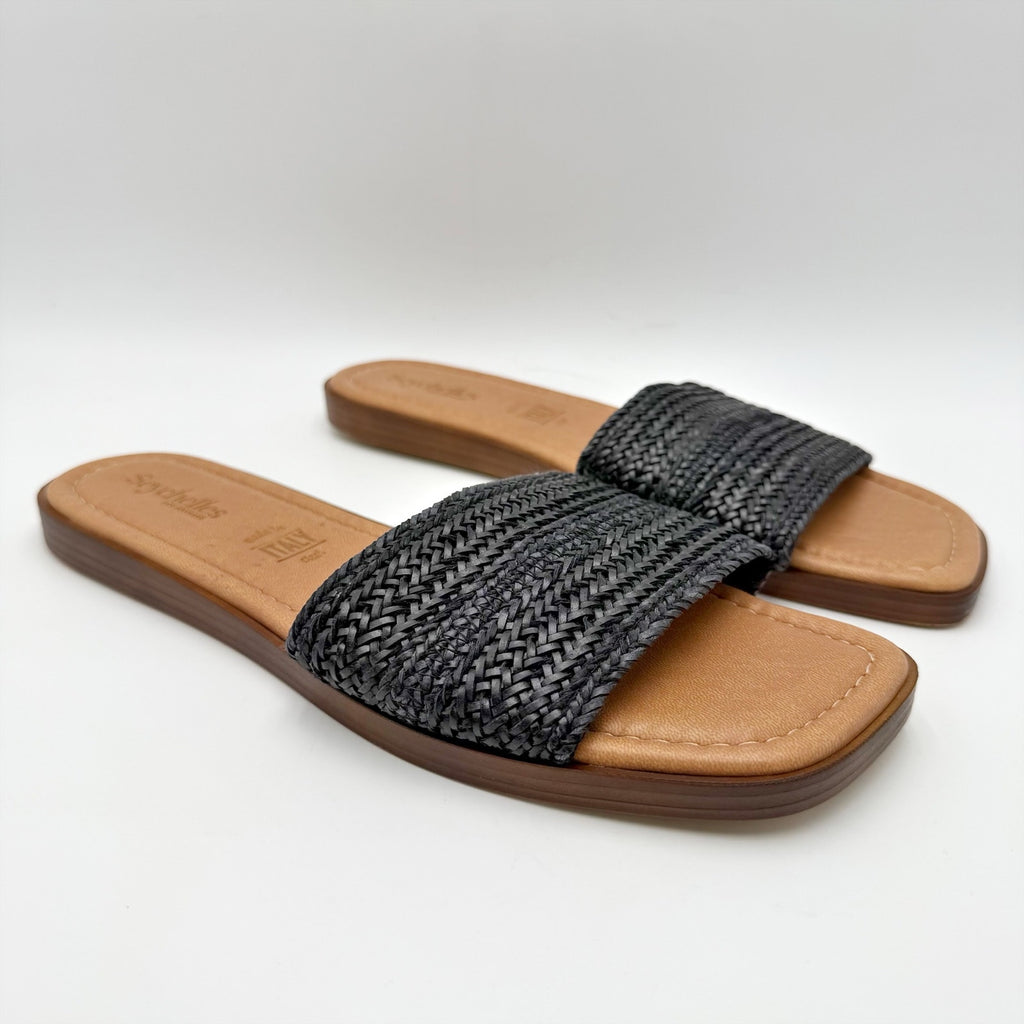 Seychelles Womens Palms Perfection Slide Sandals Size 10 Black Raffia Flats NWOB