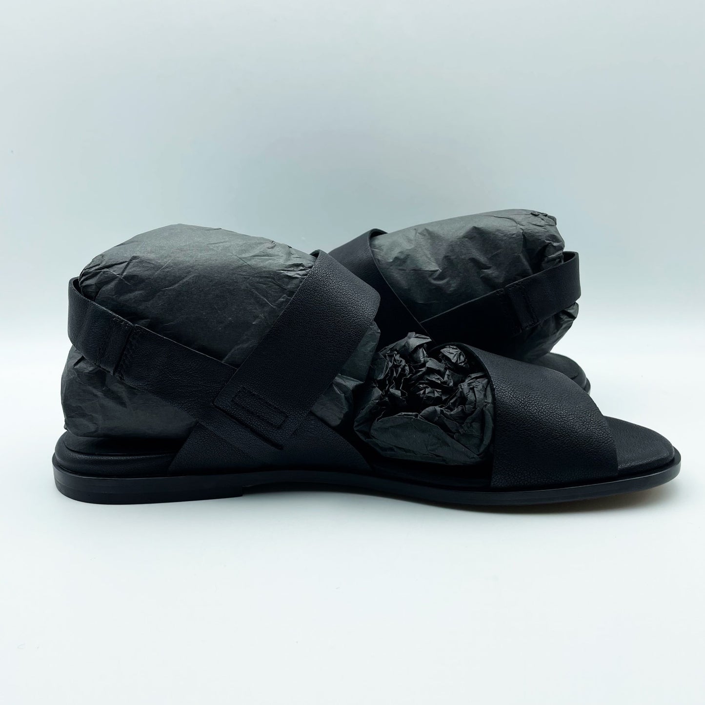 Eileen Fisher Womens Kanza Sandal US 11 Black Tumbled Leather Double Strap NWOB