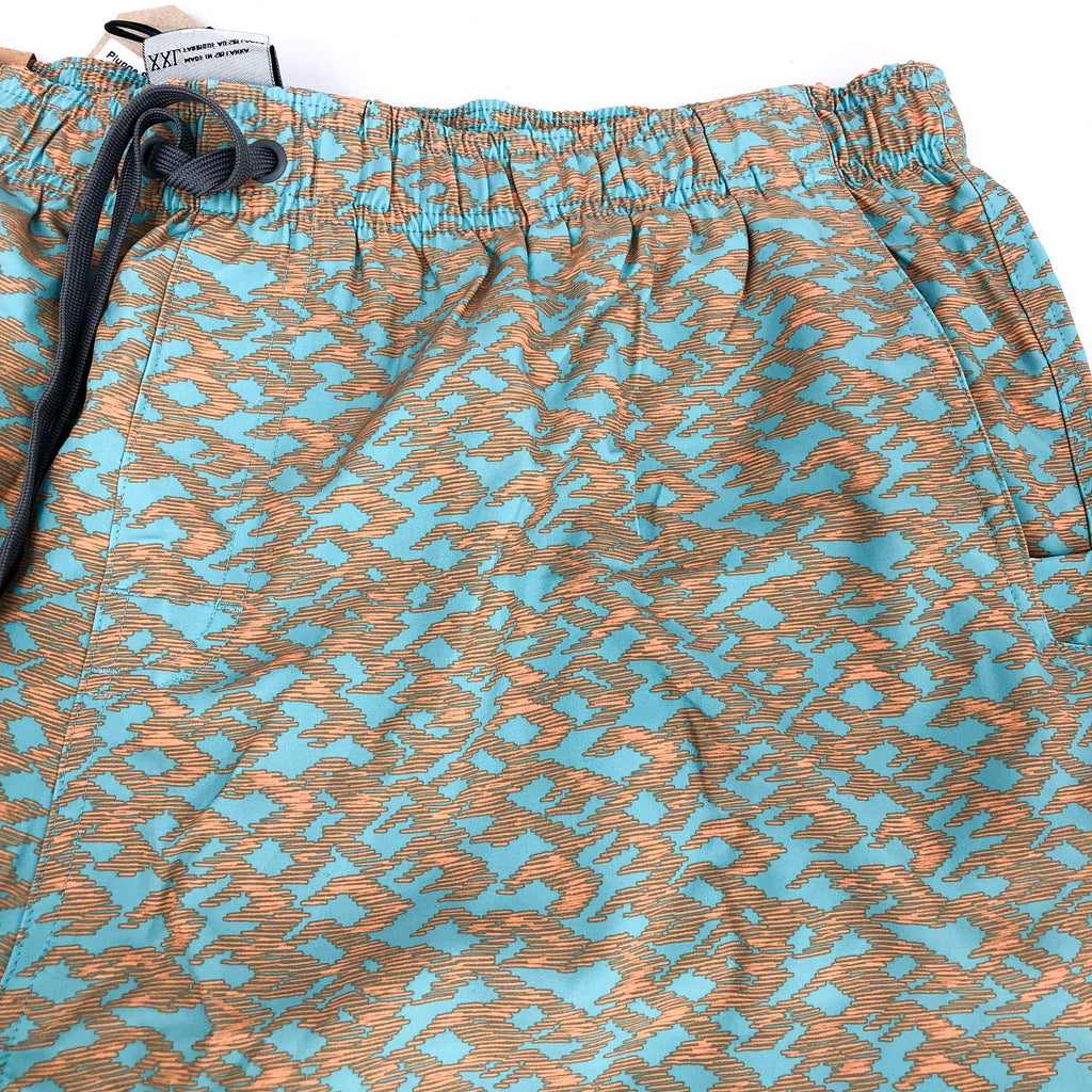 PRANA Men's Plunge Swim Shorts XXL Blue Tan Aqua Current 6" Inseam NWT