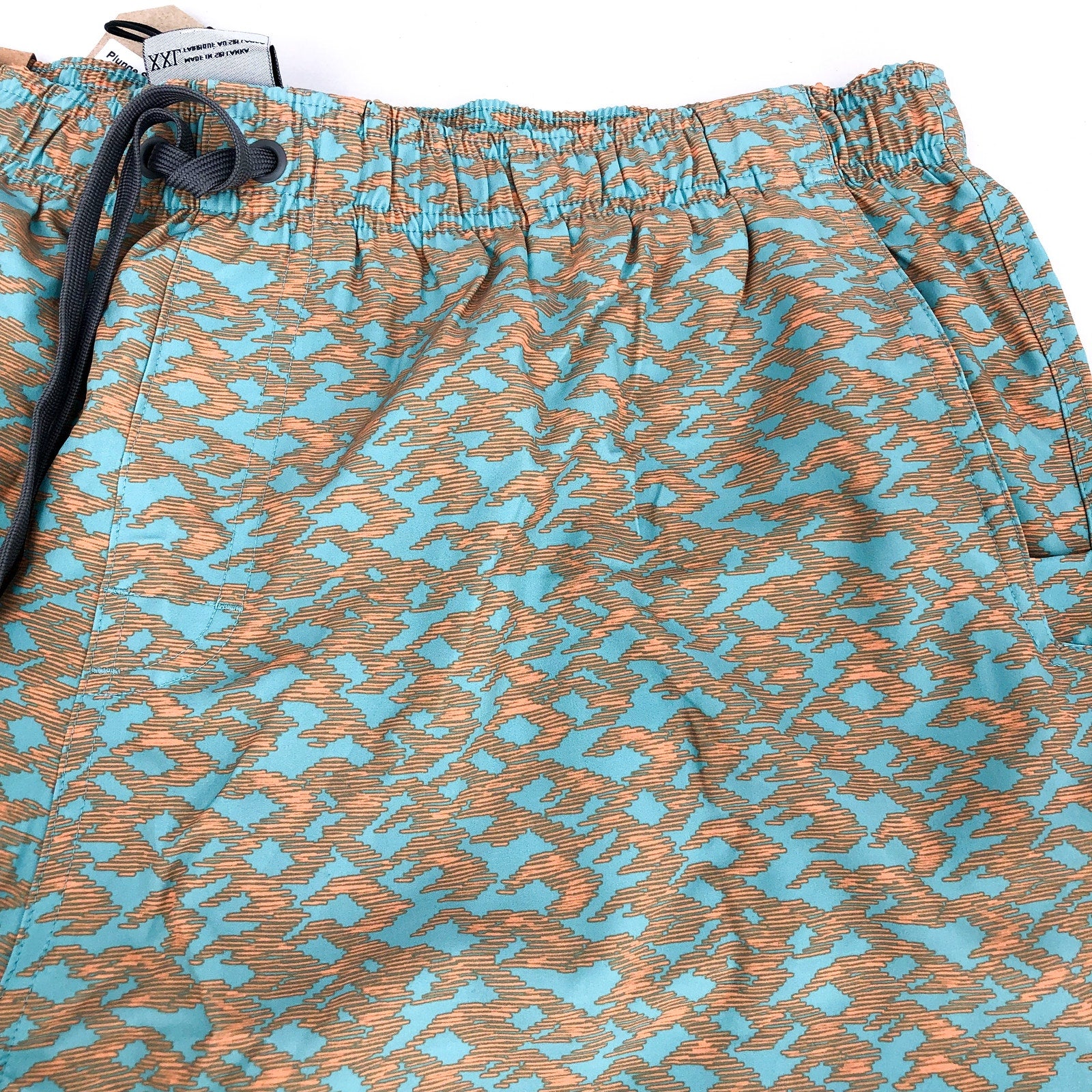 PRANA Men's Plunge Swim Shorts XXL Blue Tan Aqua Current 6" Inseam NWT