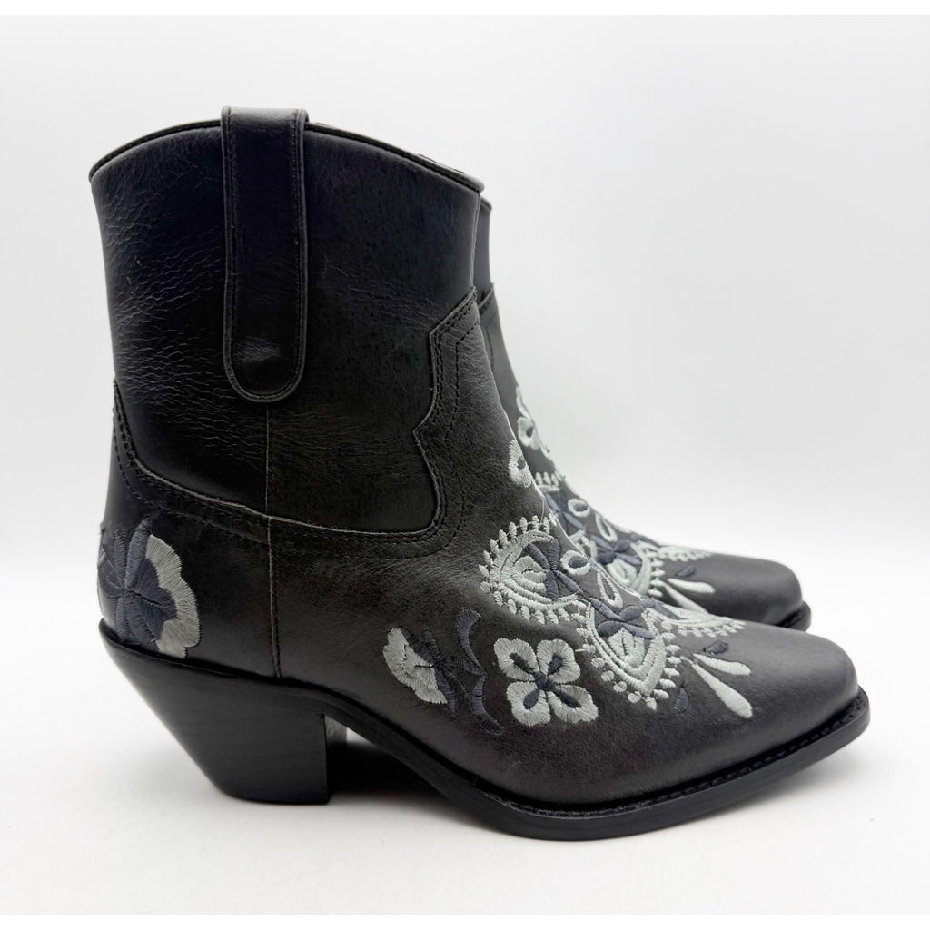 Diba True Women's Cains Ville Western Bootie Size 7M Black Charcoal Leather NWOB