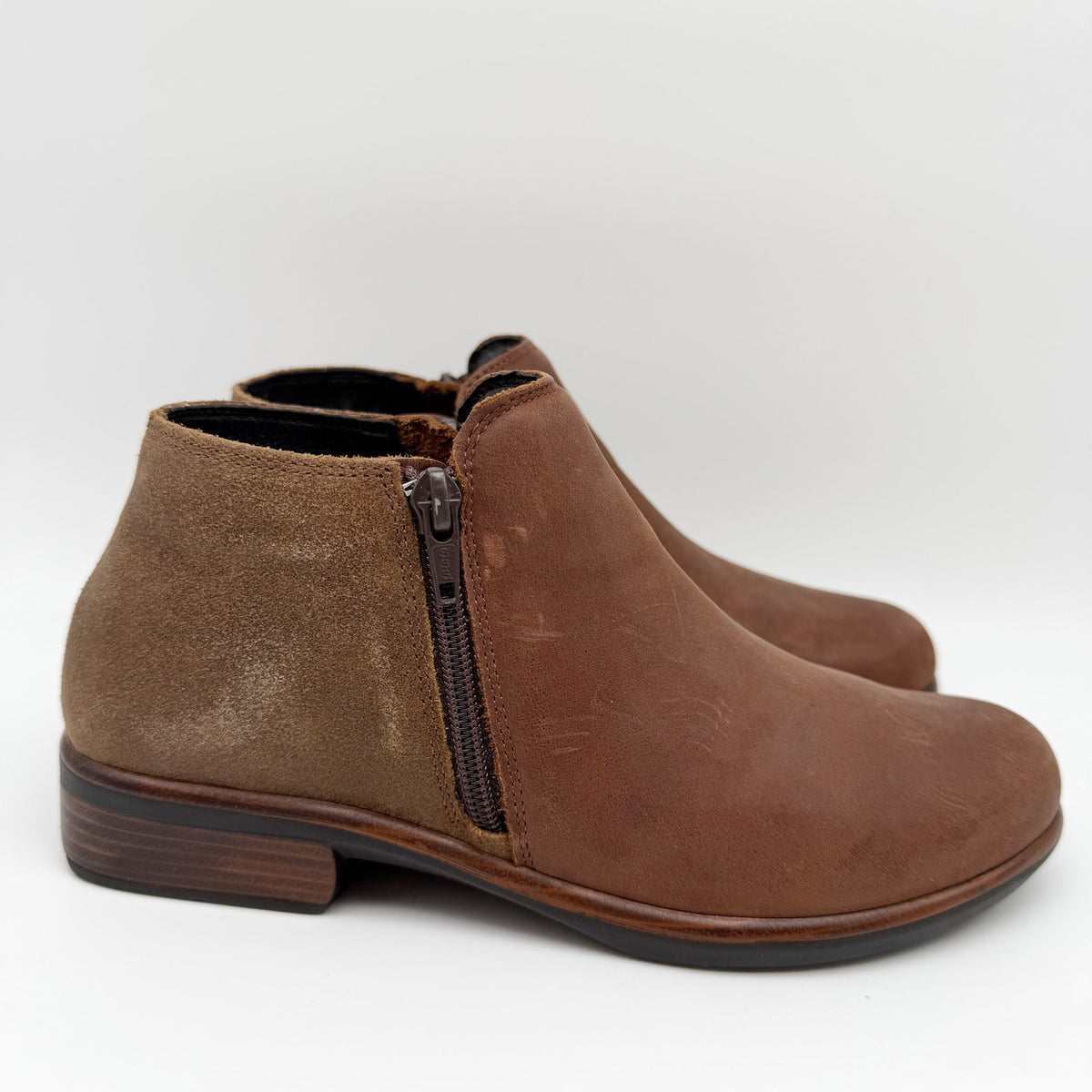 Naot Womens Helm Ankle Boots EU 36 US 5 Cognac Brown Leather Suede NIB