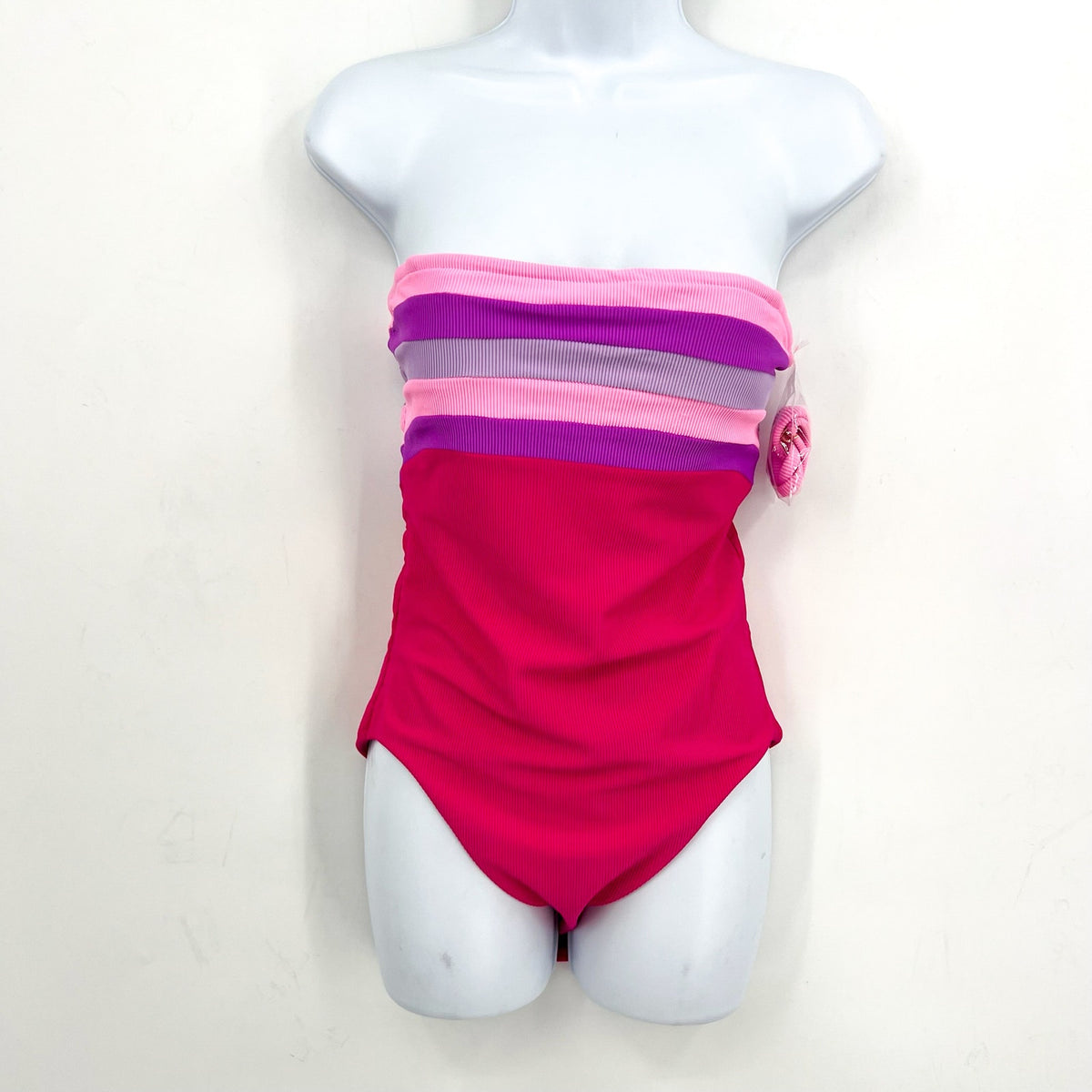 BEACH RIOT Jessa Bandeau One Piece Swimsuit Small Pink Raspberry Colorblock NWT