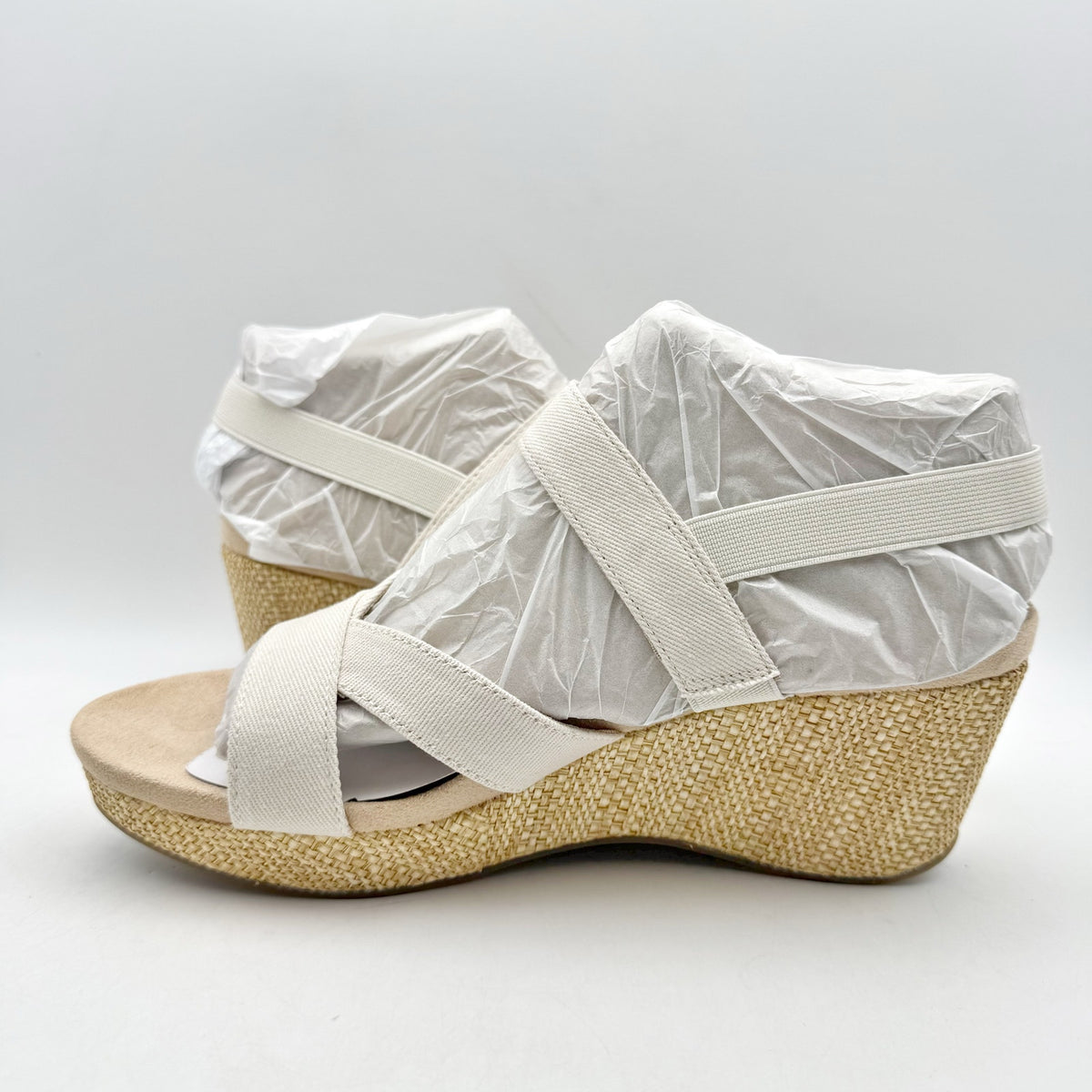LifeStride Womens Danita Wedge Sandals Size 9.5 Bone Off White Canvas NIB