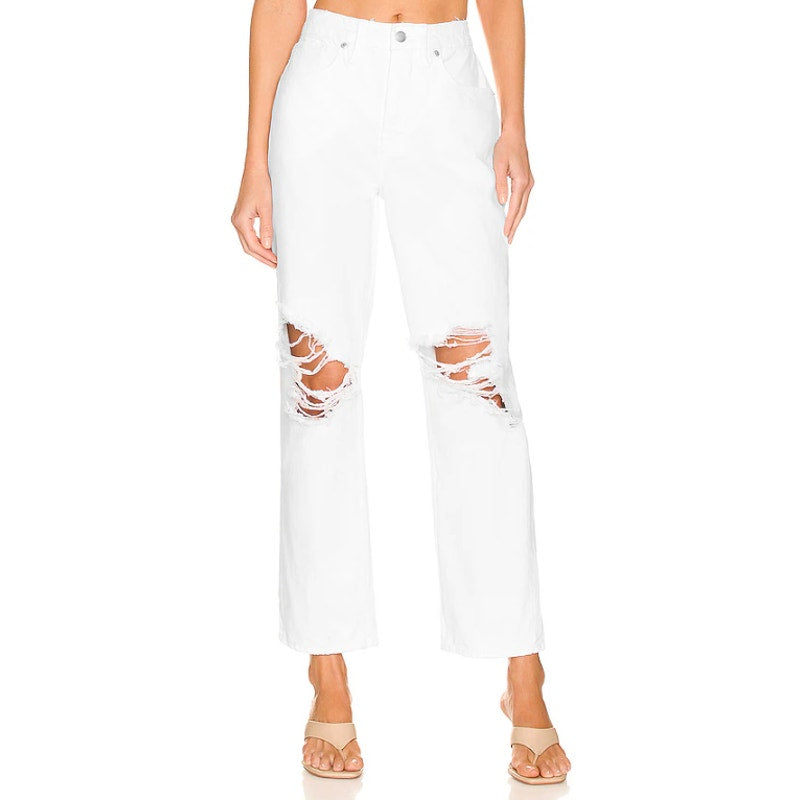 GOOD AMERICAN Good '90s Duster Natural Fray US Size 2 - 26 White Distressed NWOT