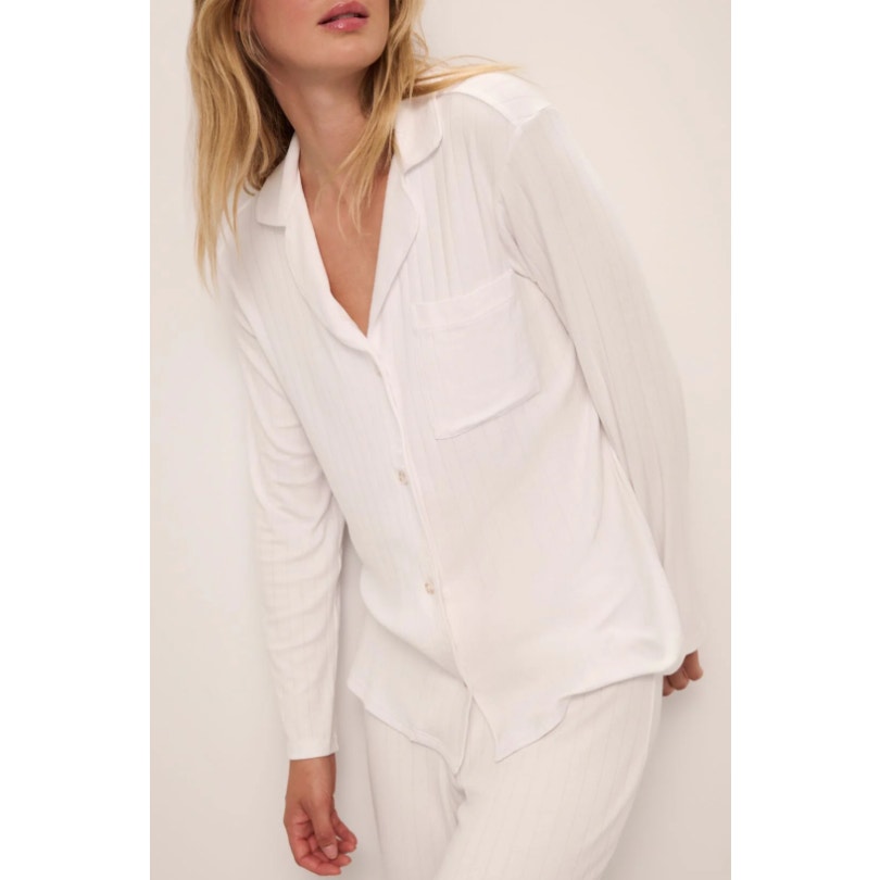 EBERJEY Women's Gisele Rib Long PJ Set Large White TENCEL Modal NWT