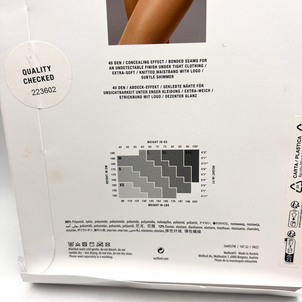 WOLFORD Womens Pure Shimmer 40 Concealer Tights Small Black Admiral Flawless NWT