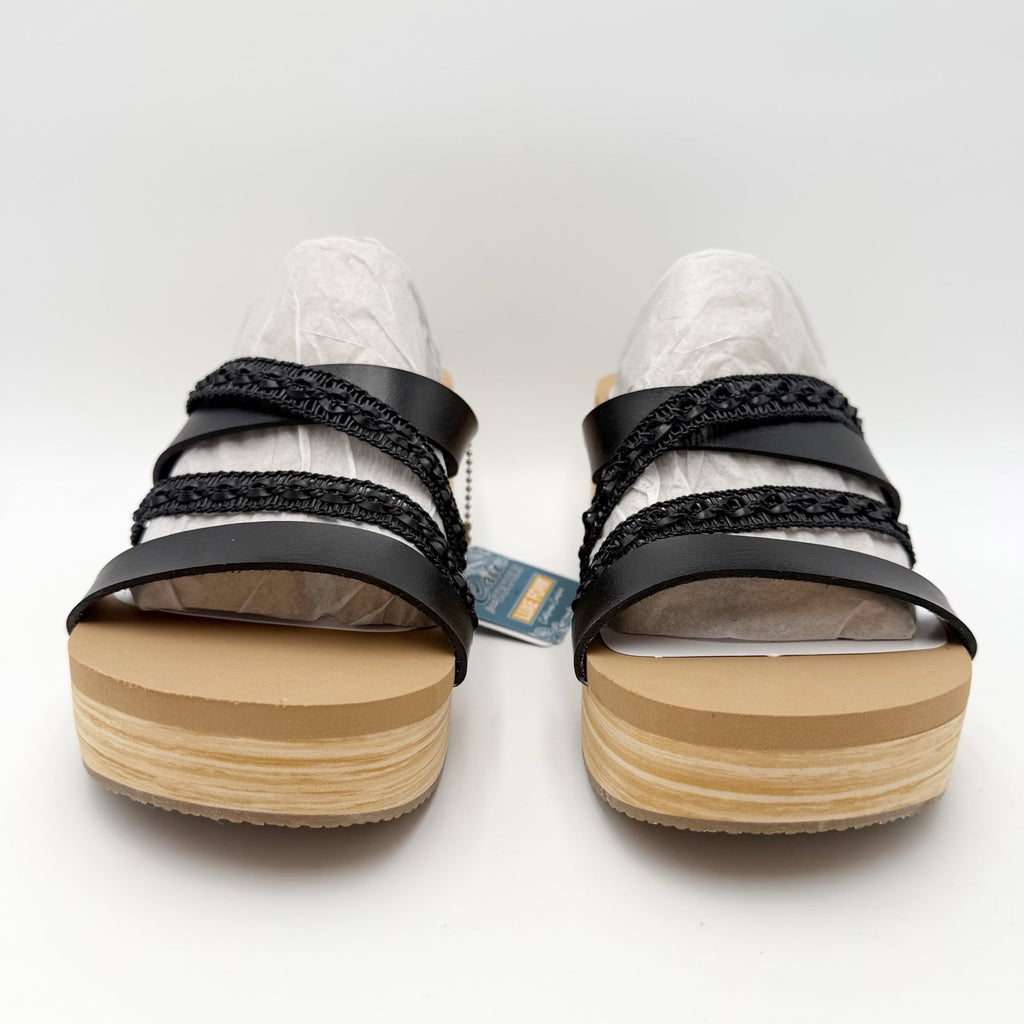 Skechers Womens Summers Wedge Sandals Size 8.5 EU 38.5 Black Slip On NIB