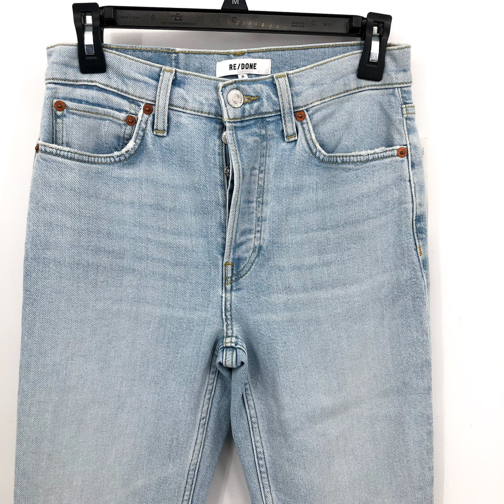 RE/DONE Womens 80s Slim Straight Jeans Size 26 US 2 Icy Blue Hole Button Fly NWT