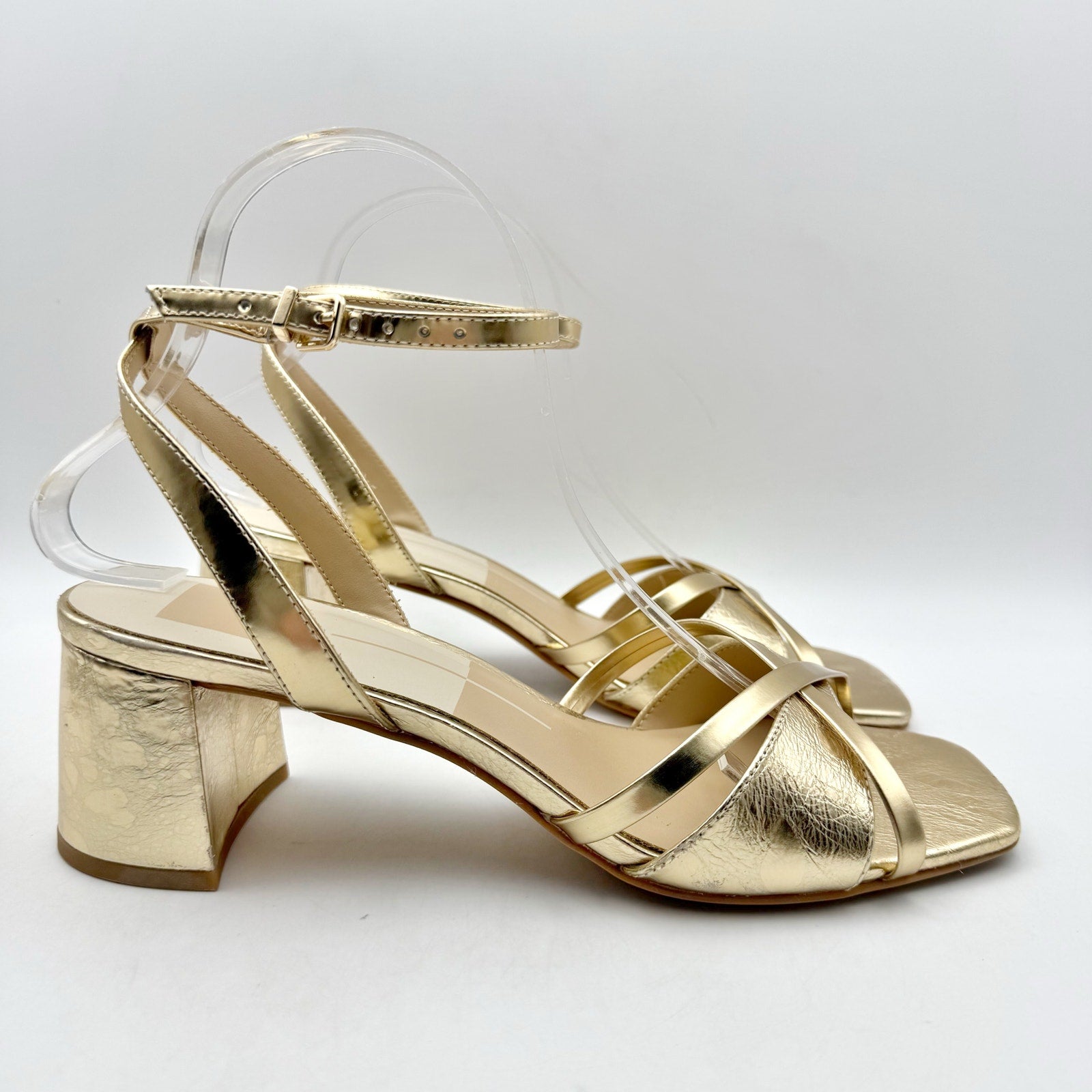Dolce Vita Womens Blakly Heel Sandal US 8.5 Gold Distressed Leather NIB