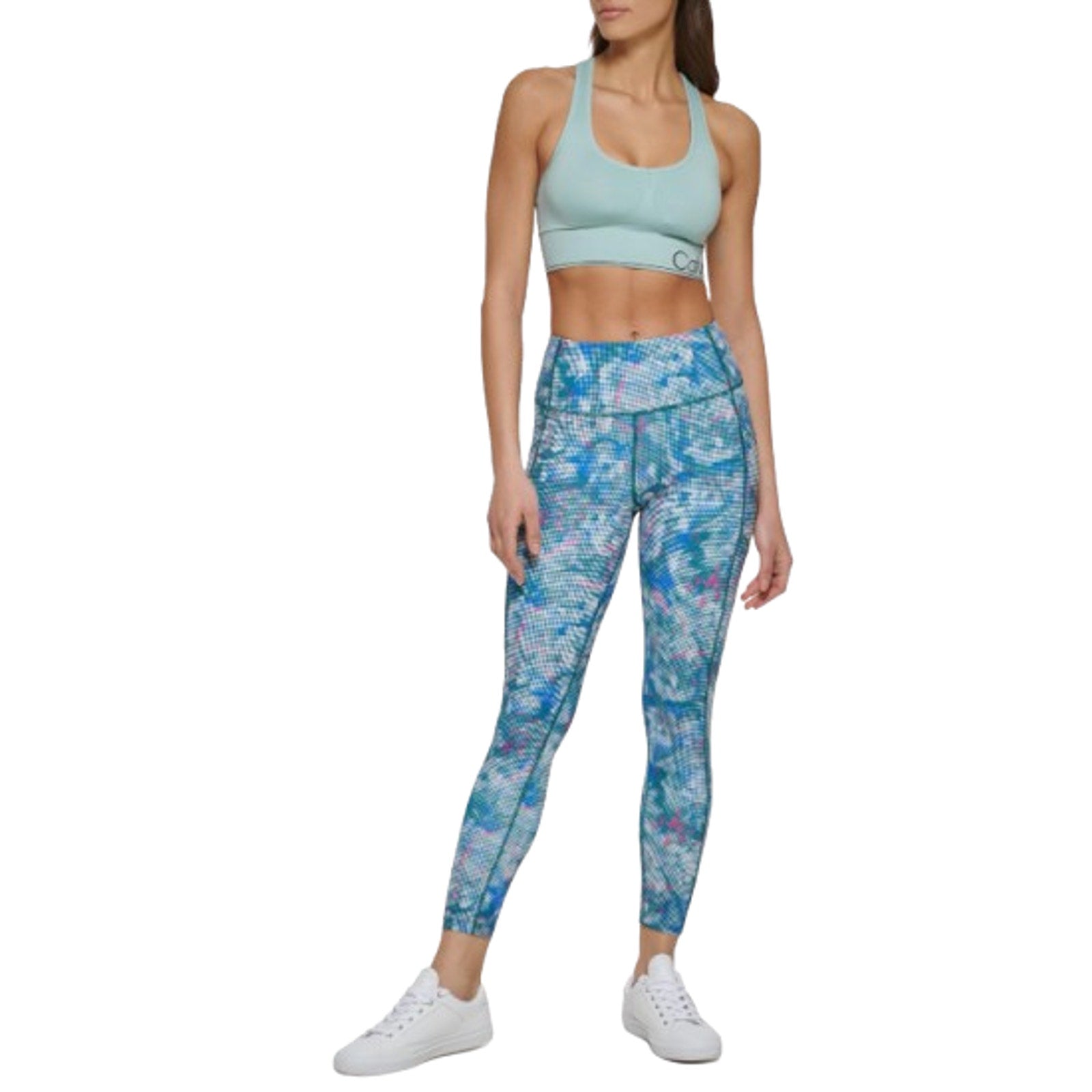 CALVIN KLEIN PERFORMANCE 7/8 Leggings Large Blue Pink Geometric Print NWT