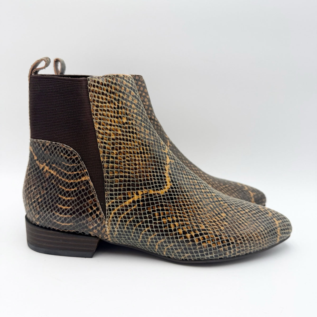 Lucky Brand Womens LK Gleldo Ankle Boot Size 5 Brown Snake Embossed Leather NIB