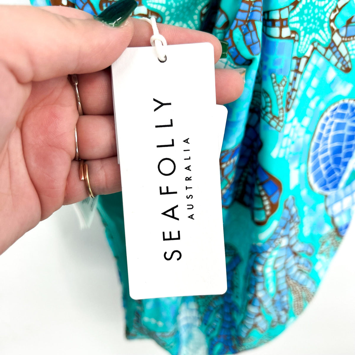SEAFOLLY La Mer Cross Back One Piece Swimsuit Size 14 Aquatic Blue Print NWT