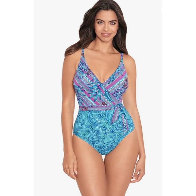 SKINNY DIPPERS Mojito Kiss Kiss Wrap One Piece Swimsuit Medium Blue Malibu NWT