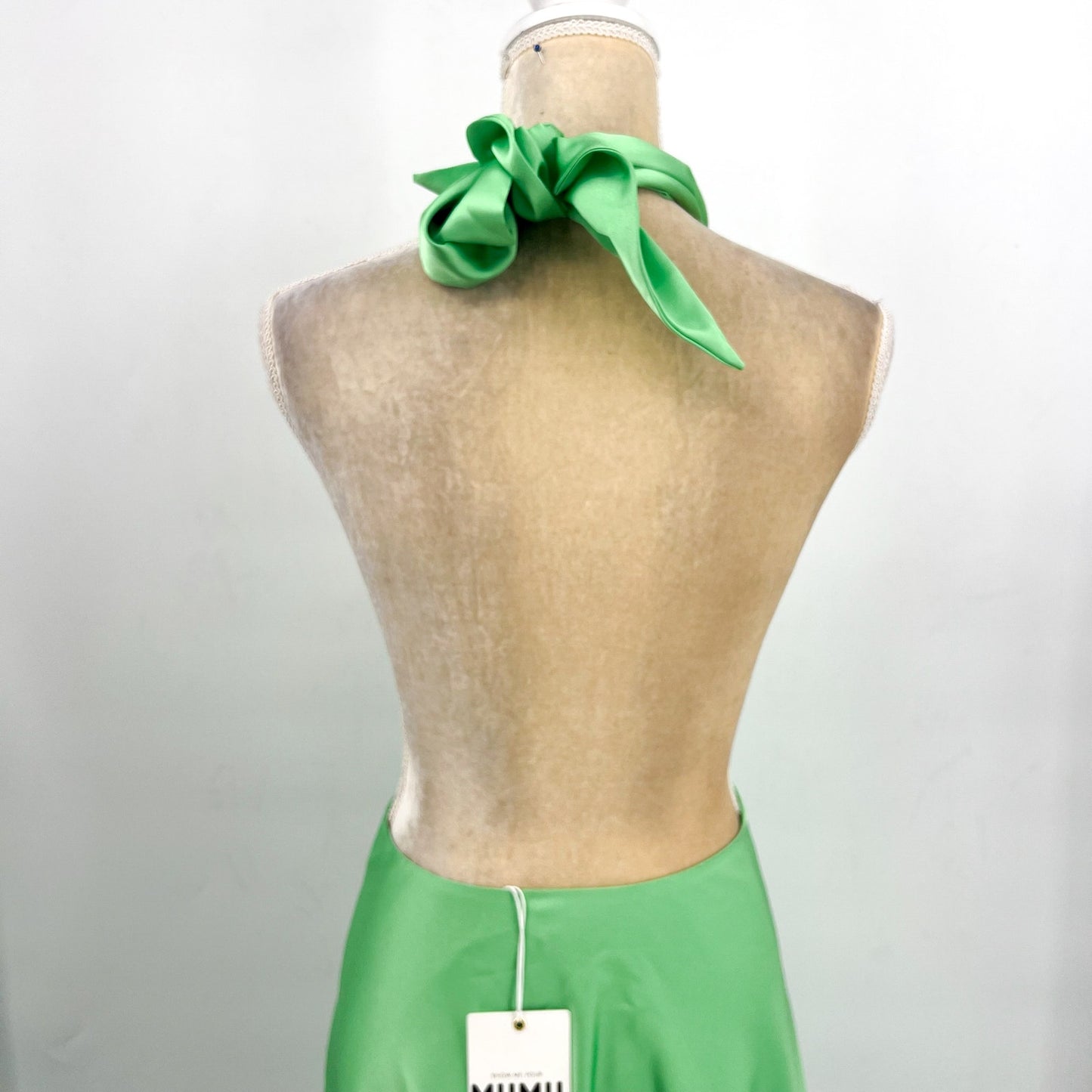 SHOW ME YOUR MUMU Jasmine Tie Mini Dress XL Green Satin Open Back NWT
