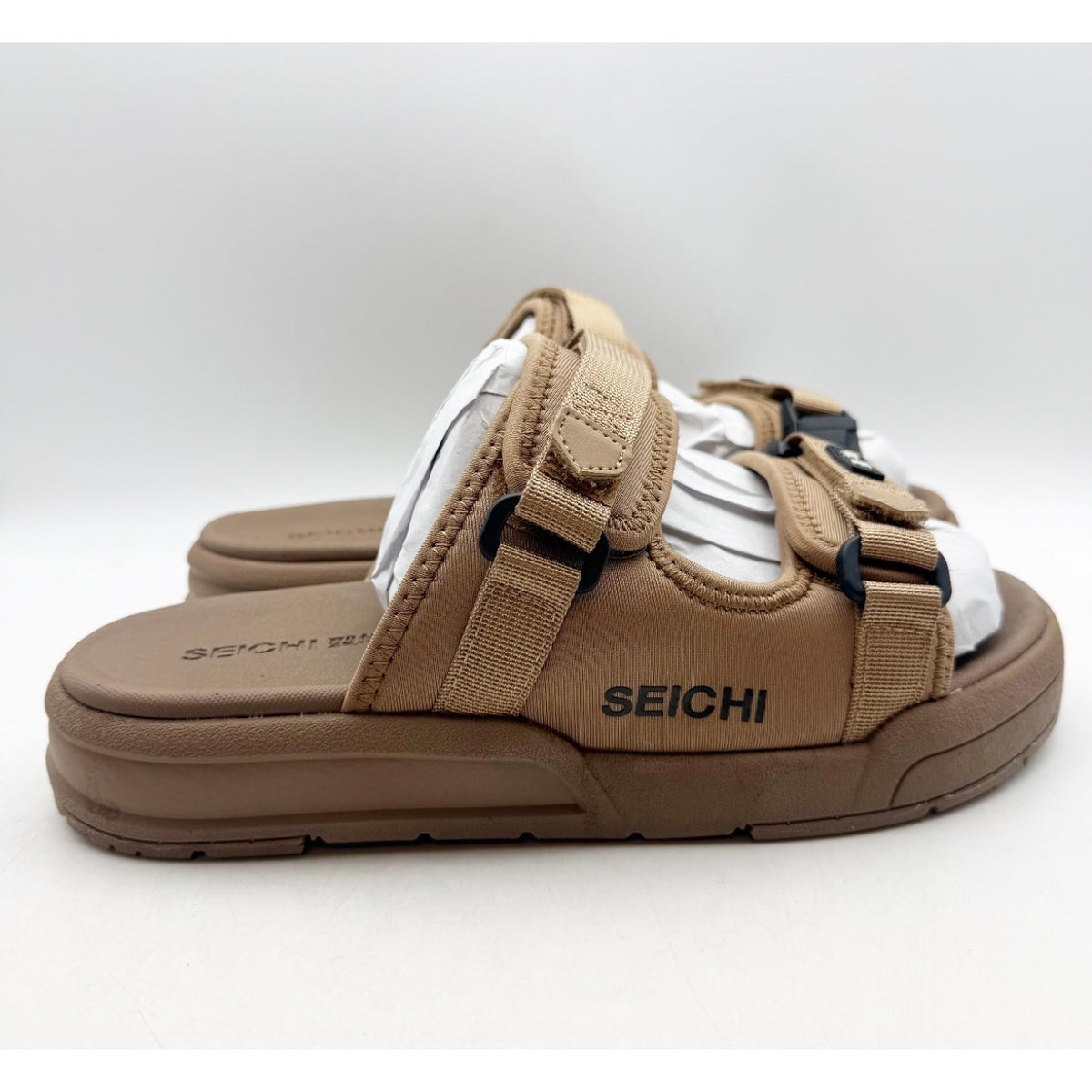 SEICHI Men's Sandoru Ni Slide Sandals SIZE 11 EU 44 Mocha Brown Velcro Strap NIB
