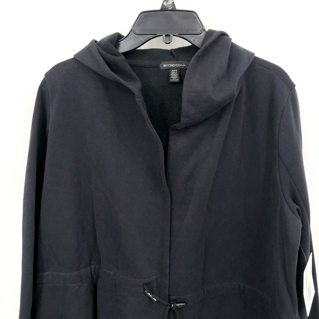 Beyond Yoga Womens Luxe Fleece Hooded Jacket Medium Black Open Front NWT