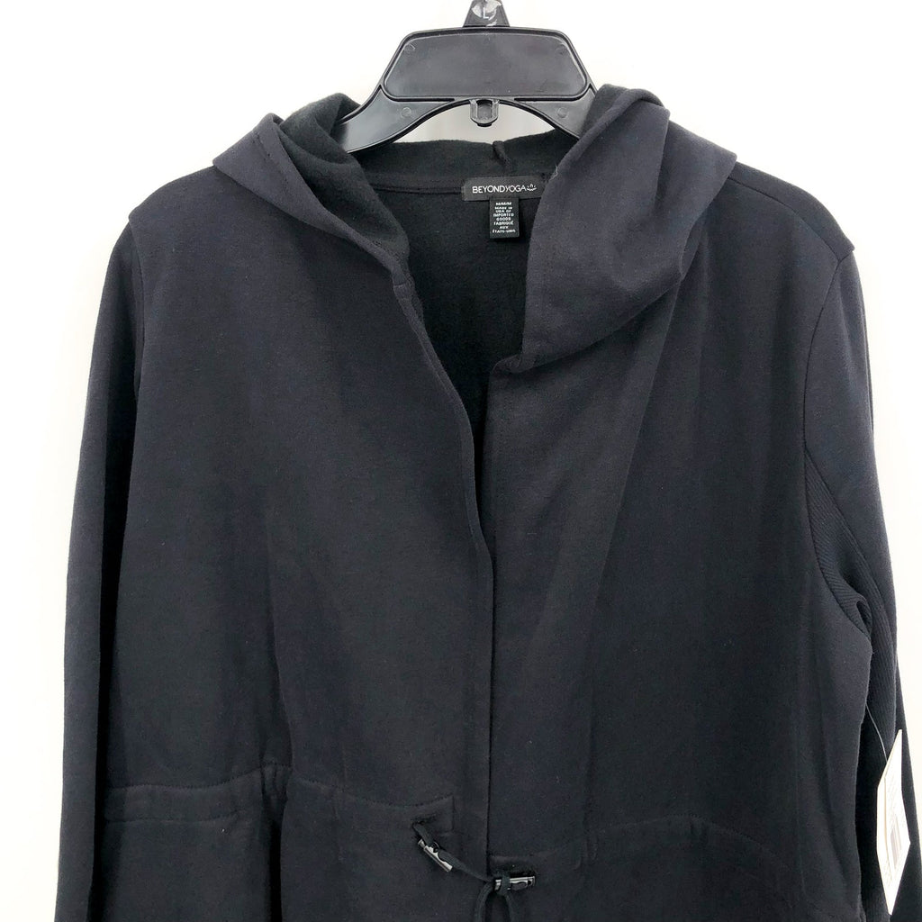 Beyond Yoga Womens Luxe Fleece Hooded Jacket Medium Black Open Front NWT
