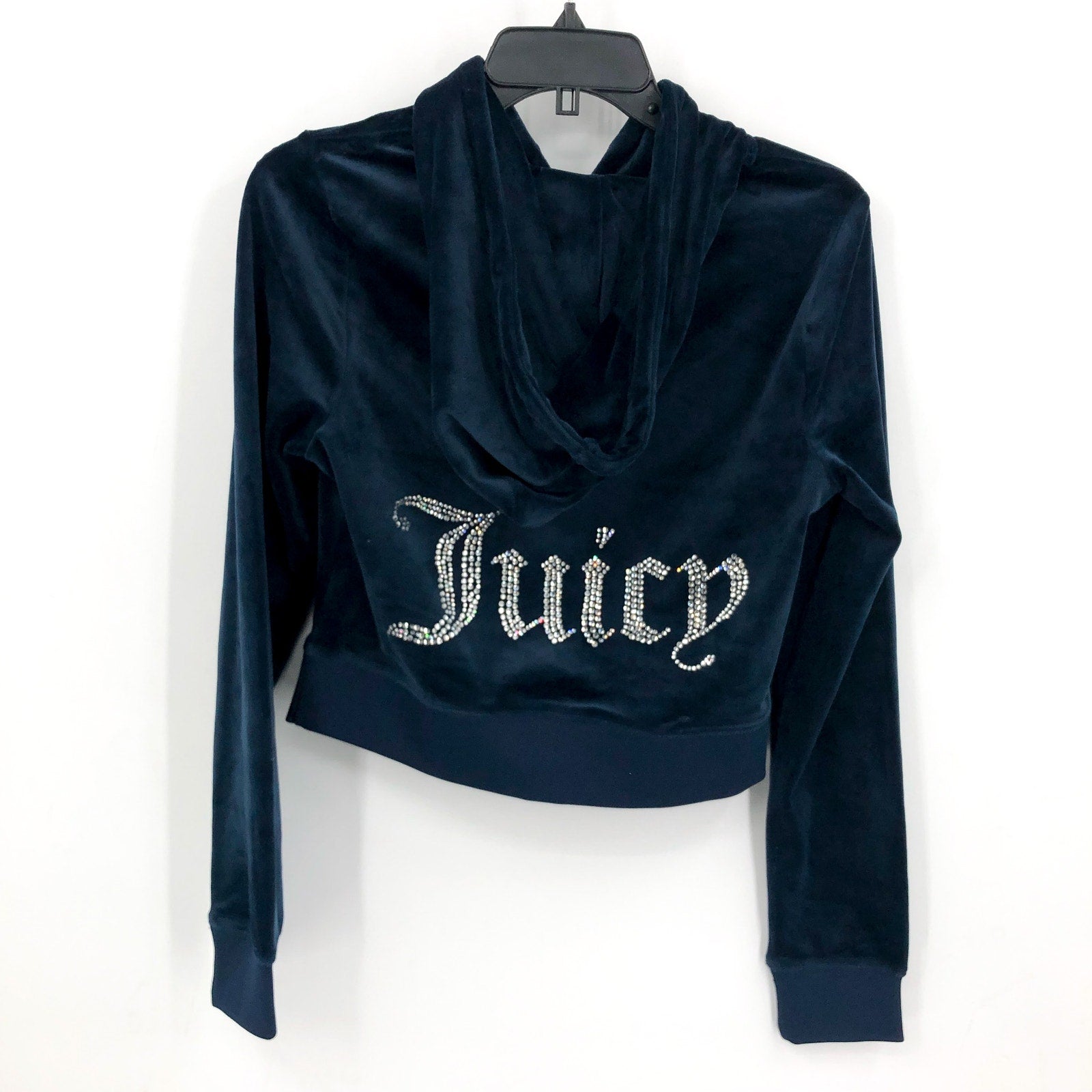 JUICY COUTURE Women's OG Big Bling Velour Hoodie Medium Regal Blue Zip NWT
