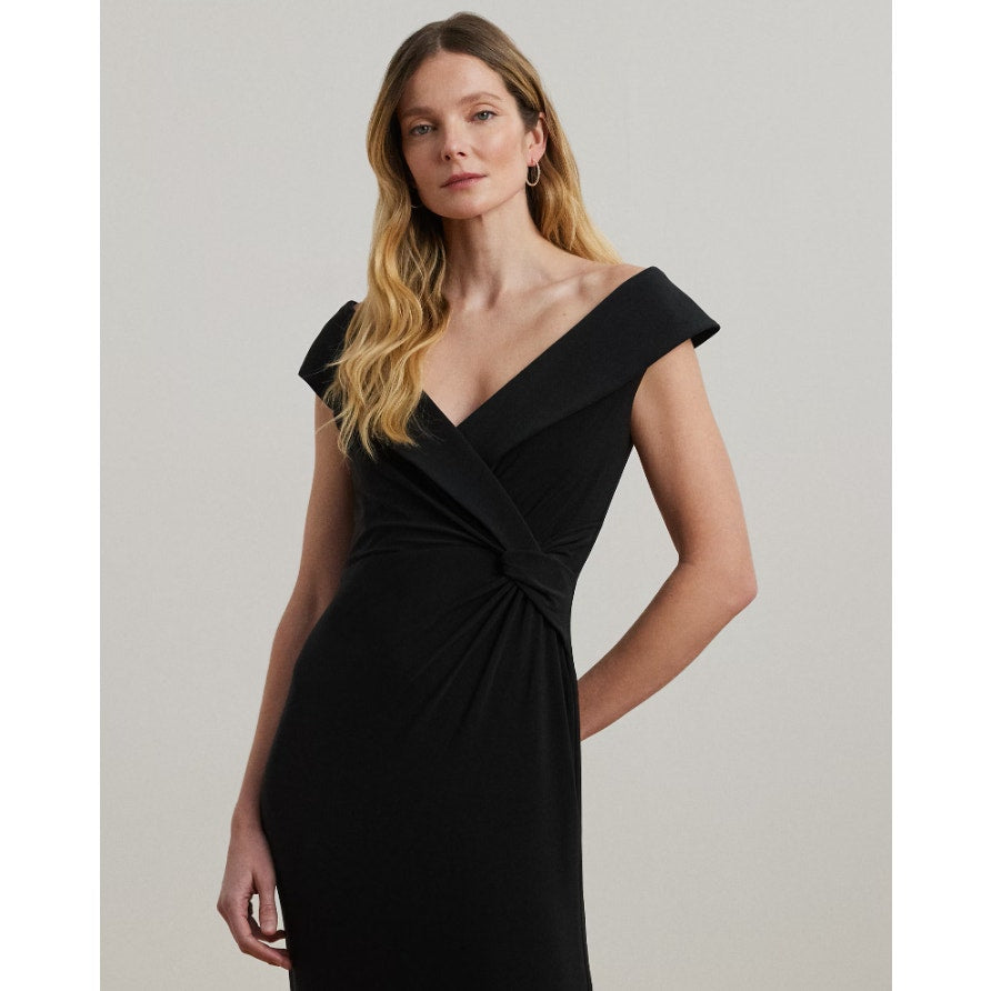 LAUREN RALPH LAUREN Off-the-Shoulder Gown Size 6 Black Jersey Dress Formal NWT